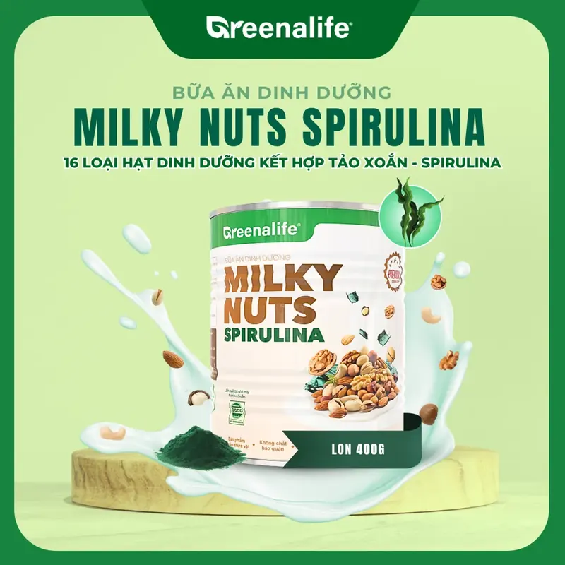 Sữa Hạt Dinh Dưỡng Tảo Xoắn GREENALIFE Milky Nuts - Spirulina (Lon 400g)